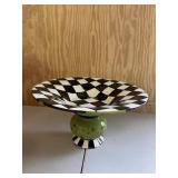 Fenton Black White Checks Compote Art Bowl Green