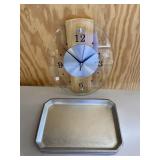 Wall Clock & Silver Tone Serving Tray