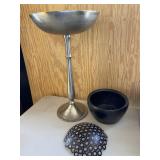Tall Silver Tone Pedestal Bowl & Home Decor Lot