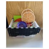 Tote of Plastic Bowls Cutting Boards Kitchen Stuff