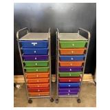 Set of 2 Colorful Rolling Craft Storage Carts