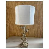 Gold Tone Bird Tree Branch Lamp White Shade