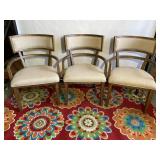Set of 3 Modern Wood & Ivory Arm Chairs
