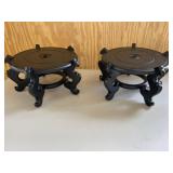Pair of 2 Dark Wood Plant Stands