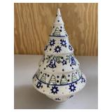 Polish Pottery Christmas Tree Candle White & Blue