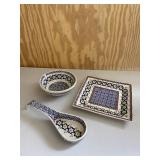 Polish Hand Painted Spoon Rest Bowl & Plate