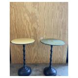 Pair of 2 Small Round End Tables Black Bases