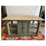 Massive Green Wood Kitchen Island Storage Table