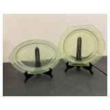 Green Depression Glass Platters Set of 2 Vintage