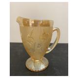Marigold Carnival Glass Pitcher Vintage 9"