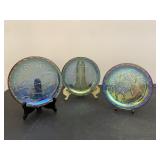 Set of 3 Carnival Glass Plates & Display Stands