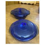 Set of 2 Blue Covered Cooking Dishes Pyrex & AH