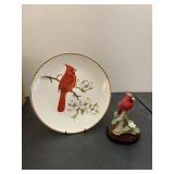 Red Cardinal Bird Plate & Figurine