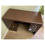 Vintage Brown Metal Office Desk & Supplies