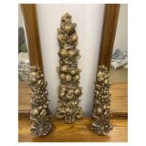 Set of 3 Chalkware Gold Accent Flower Home Decor
