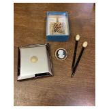 Vintage Compact Hair Pins Cameo Etc