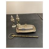 Set of Silver Tone S&P Shaker Butter Dish Etc