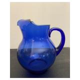 Cobalt Blue Glass Water Pitcher 9"