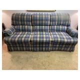 Blue Green Plaid Reclining Sofa Couch Vintage