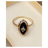 Gold Onyx & Diamond Style Ring Vintage