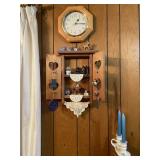 Wood Trinket Shelf Contents Clock & Candle Holders