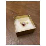 Gold Tone Ring Red Stone Vintage