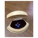 Vintage Gold Tone Ring Blue Stone