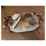 Silver Plate Vanity Mirror Brush Comb Beauty Set