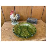 Green Moon & Stars Dish Rooster Figurine Etc