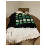 Green Black Afghan White Chenille Bedspread