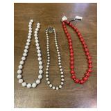 Red Lucite Necklace & Other Vintage Bead Necklaces