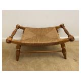 Woven Seat Wooden Foot Stool Vintage