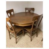 Round Solid Wood Kitchen Table & 5 Chairs Vintage