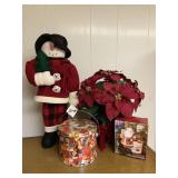 Snowman Christmas Poinsette & Holiday Decor