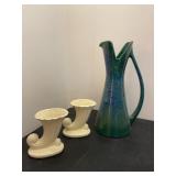 Green Royal Haeger Pitcher & 2 Small Vases