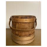 Old Wooden Firkin Sugar Bucket with Handle