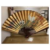Extra Large Folding Fan Hand Painted Rabbits Gold