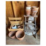 Wood Stool Crate & Clay Pots