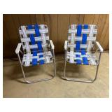 Pair of Blue & White Vintage Metal Folding Chairs