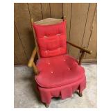 Solid Wood Arm Chair Vintage Red Cushions