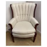 Off White High Back Arm Chair Wood Accent