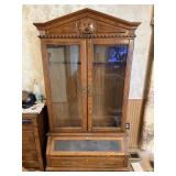 Oak Carved Lion Face Gun Cabinet