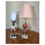 Vintage Milk Glass Oil Lamp with Hand-painted