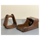 Vintage Wooden Stirrup & Wood Scoop Wall Candle