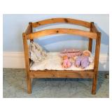 Handmade Wooden Doll Bed with Dolls