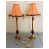 Pair of Modern Lamps with Feathered Shades
