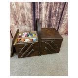 Vintage Wooden Sewing Box & Supplies