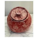 Art Pottery Red and Cream Drip Glaze Jar with Lid