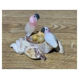 Hand Carved Rose Quartz Cockatoos Perched on