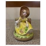 Yellow Girl with Doll Figurine Marked Japan
